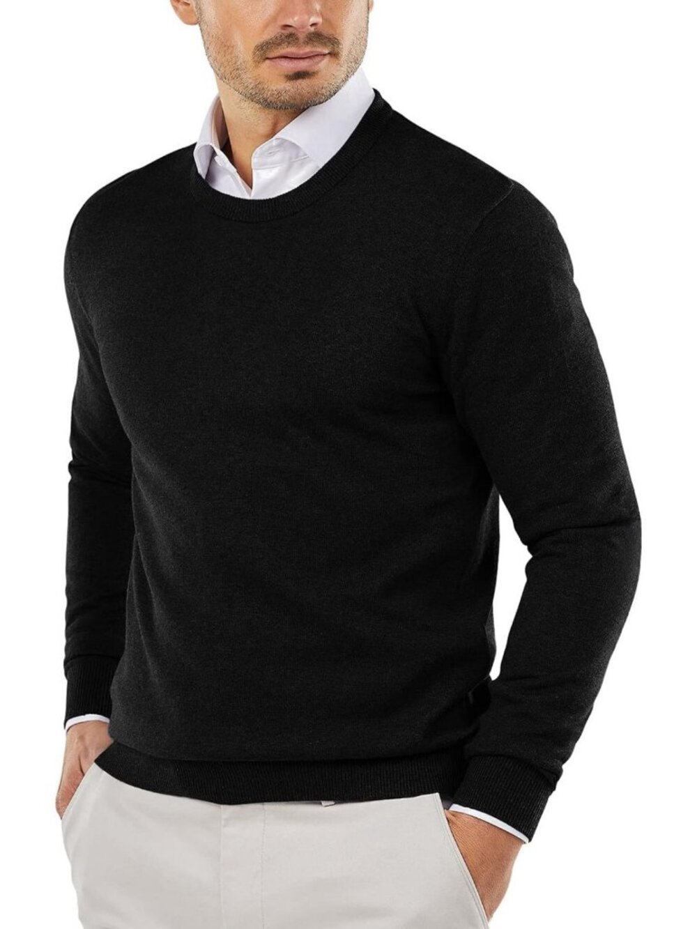 Stylish Men's Crewneck Sweater | Long Sleeve Knit Pullover | Slim Fit Fashion